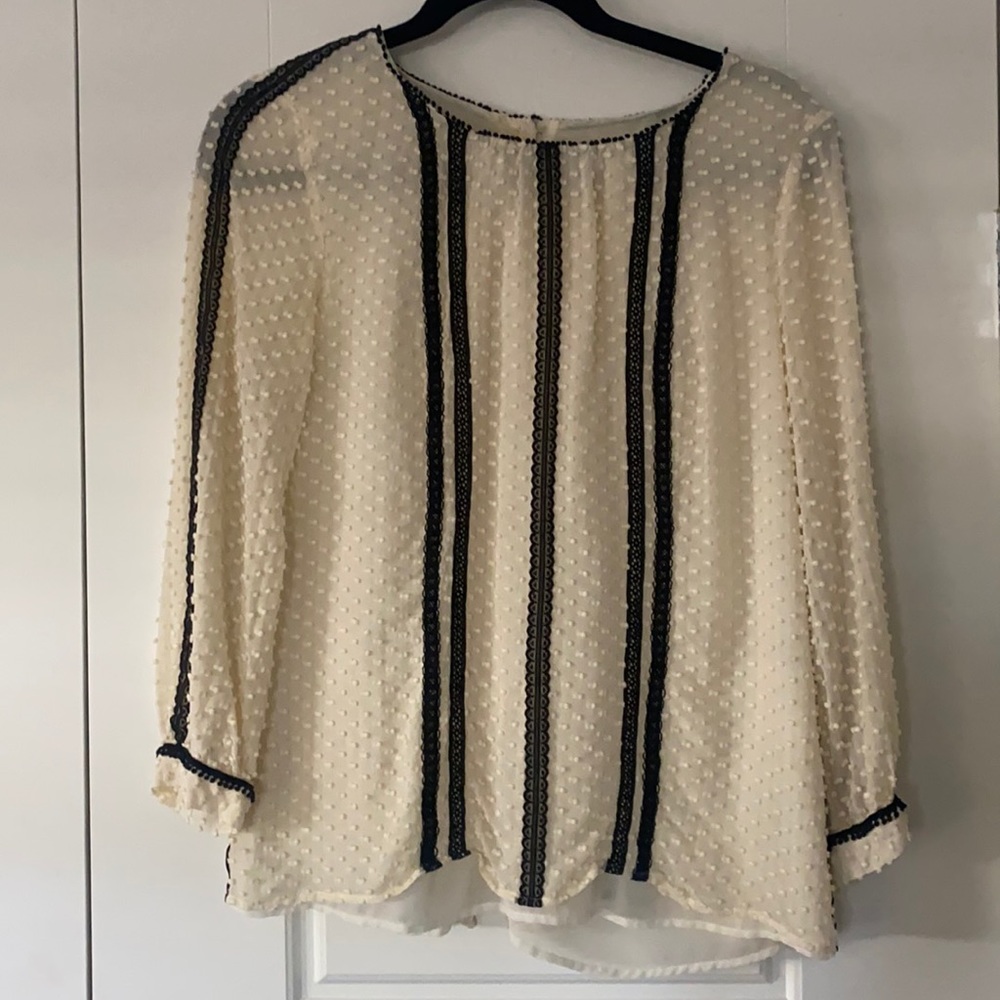 J Crew ivory and black lace top